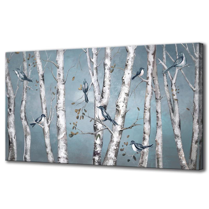 iHAPPYWALL Large Landscape Forest Canvas Wall Art Blue Bird on White Birch Tree Picture Print for Living Room Bedroom Office Decor Ready to Hang 20x36inch - Image 1